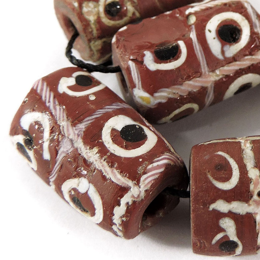 6 Brick Red Tic Tac Toe Venetian Trade Beads