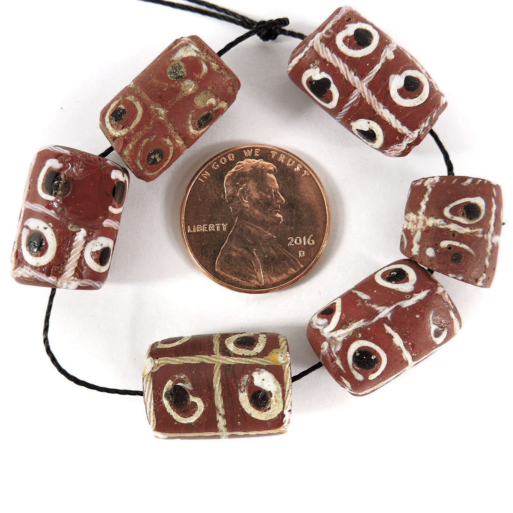 6 Brick Red Tic Tac Toe Venetian Trade Beads