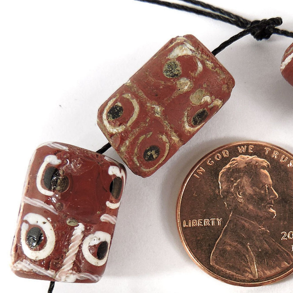 6 Brick Red Tic Tac Toe Venetian Trade Beads