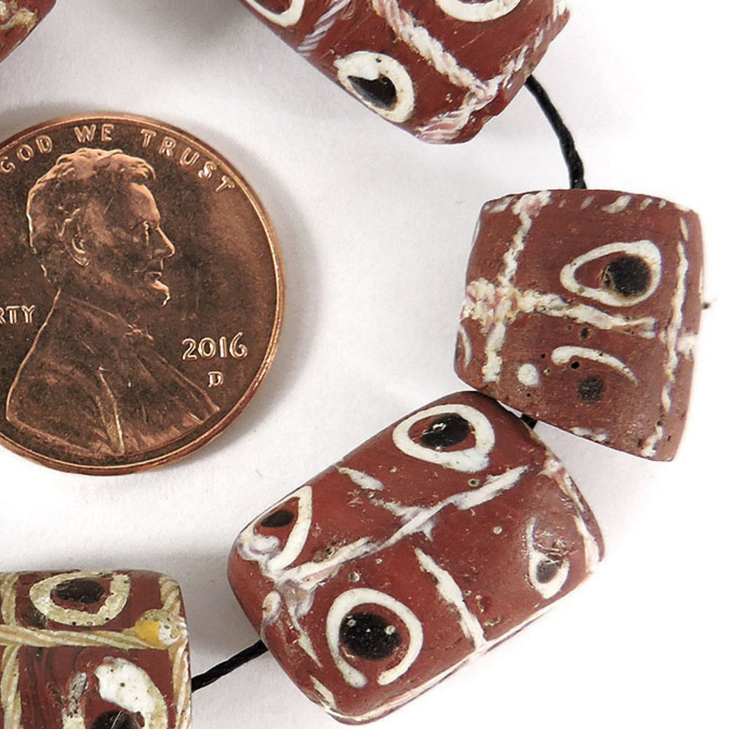 6 Brick Red Tic Tac Toe Venetian Trade Beads