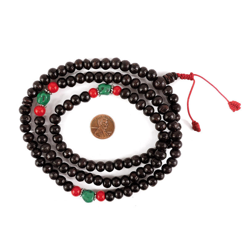Tibetan Mala Prayer Beads with Turquoise Stone Rosewood 30 Inch