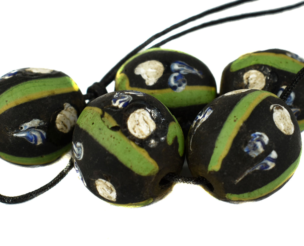 5 Black Ghost Venetian Trade Bead