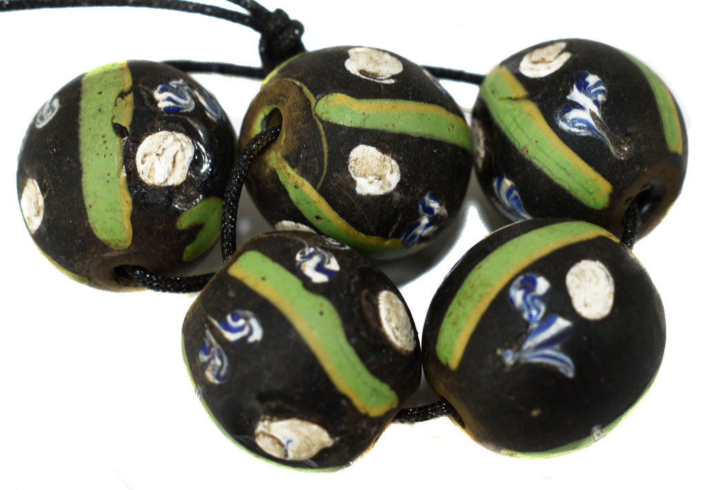 5 Black Ghost Venetian Trade Bead