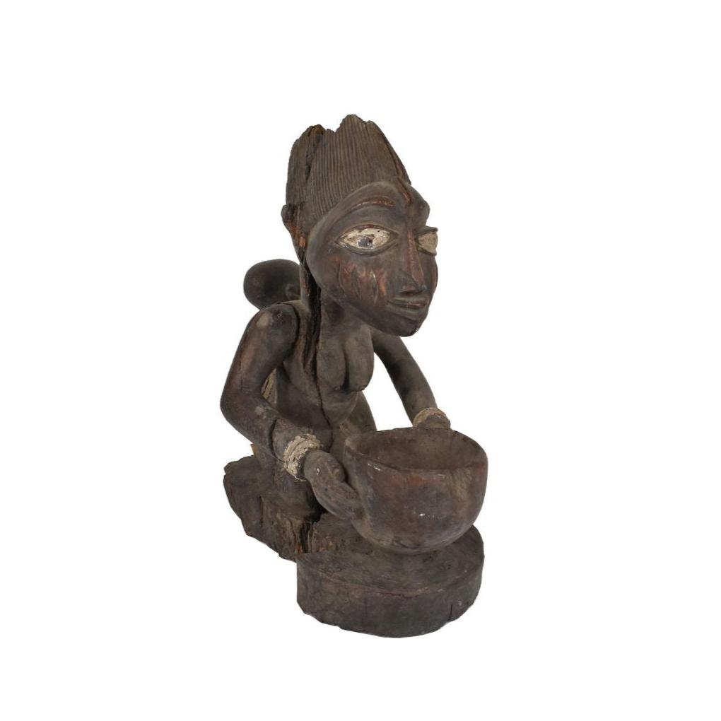 Yoruba Female Bowl Bearer Wood Figure