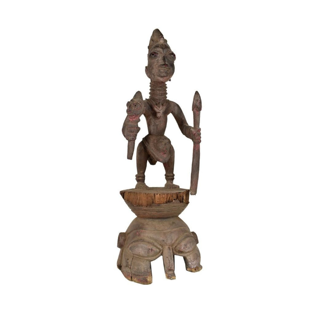 Yoruba Epa with Warrior Wood Figure Nigeria 34 Inch