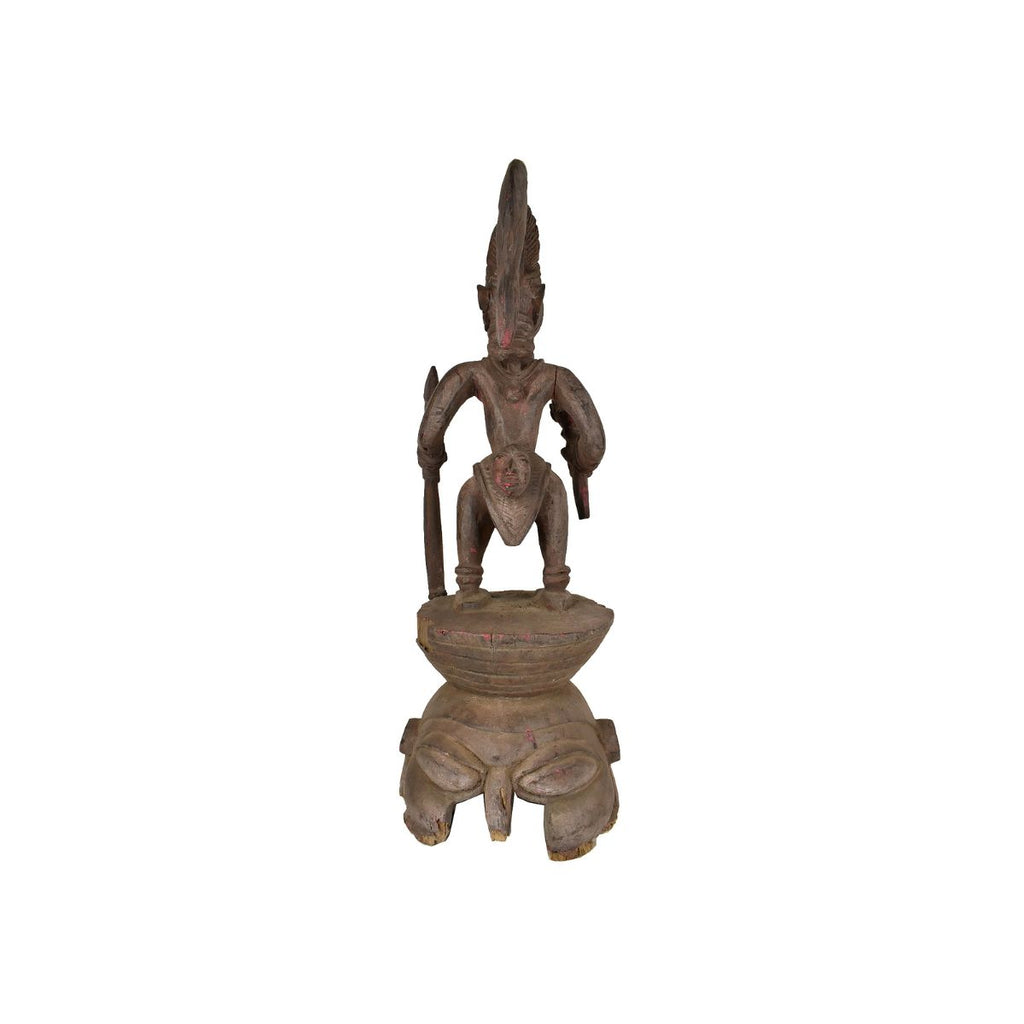 Yoruba Epa with Warrior Wood Figure Nigeria 34 Inch