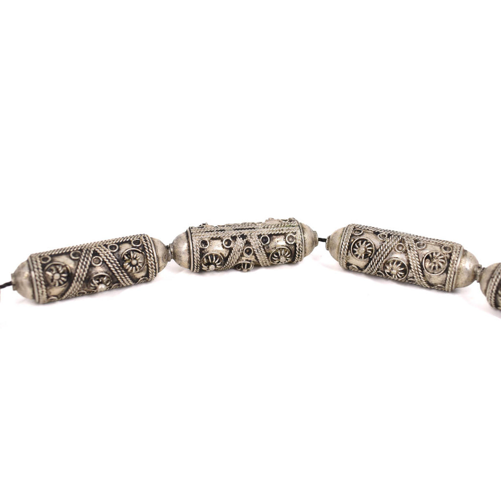 Long silver beads ornate